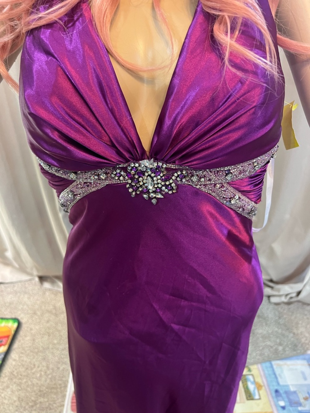 Vintage GiGi Purple Beaded Plunge Prom Dress - Picture 2 of 6